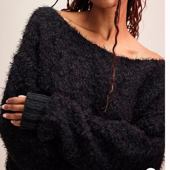 Free People Black Fuzzy Sweater size M - Picture 2 of 4